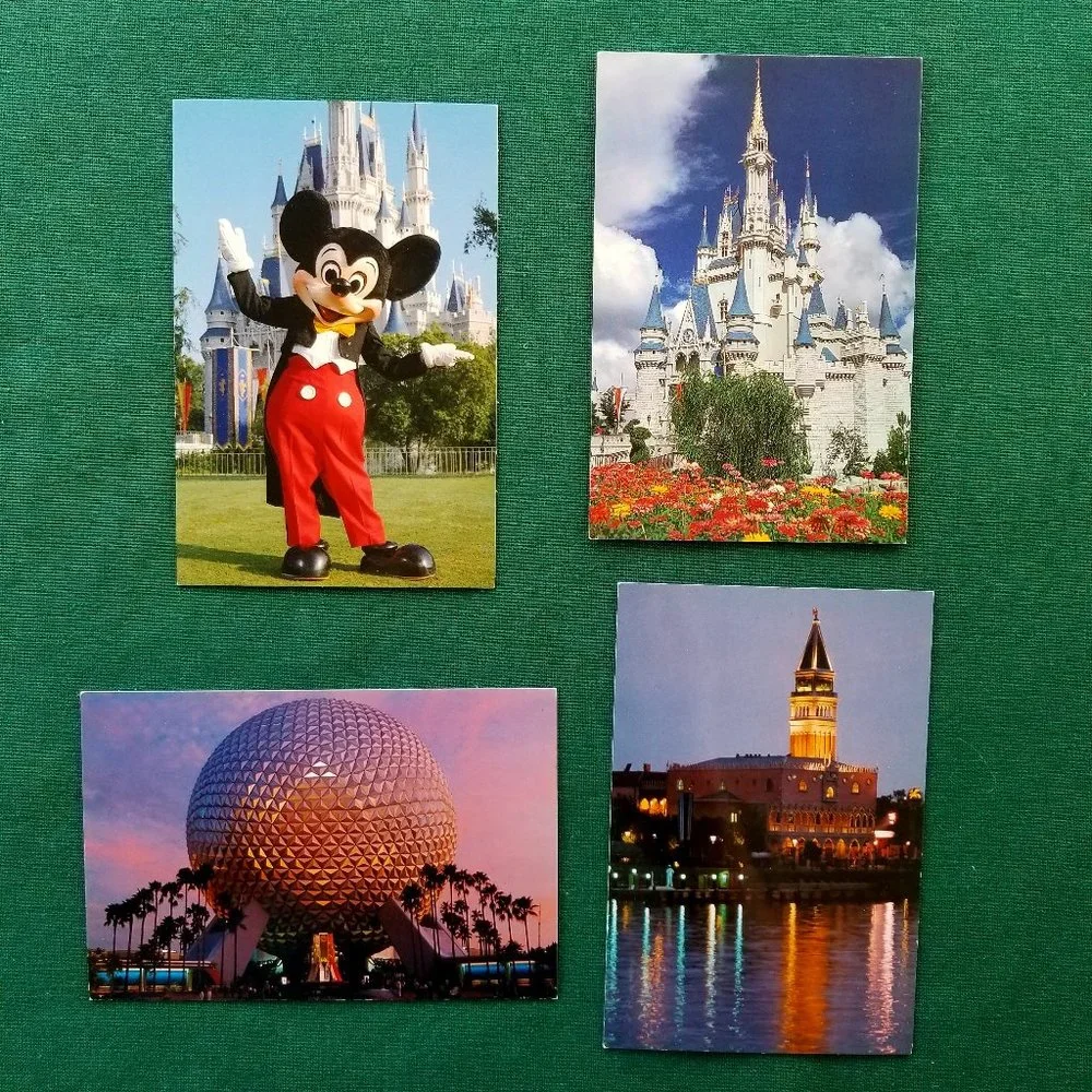 Vintage Lot Of 4 Blank Walt Disney World and EPCOT Postcards